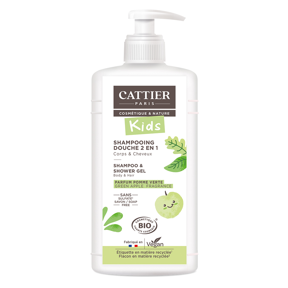 Cattier Gel ducha champú desenredante 2 en 1 perfume manzana verde 500ml