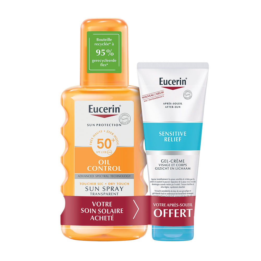 Eucerin Sun Protection Dúo Sun Oil Control transparente SPF50 + mini Sun Sensitive Relief aftersun GRATIS
