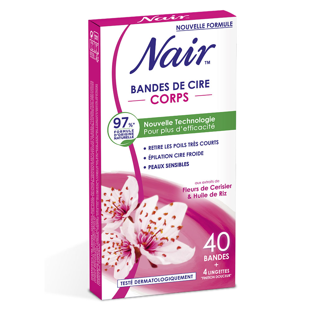 Nair Bandas de cera fría de flor de cerezo y Aceite de arroz Piernas x40