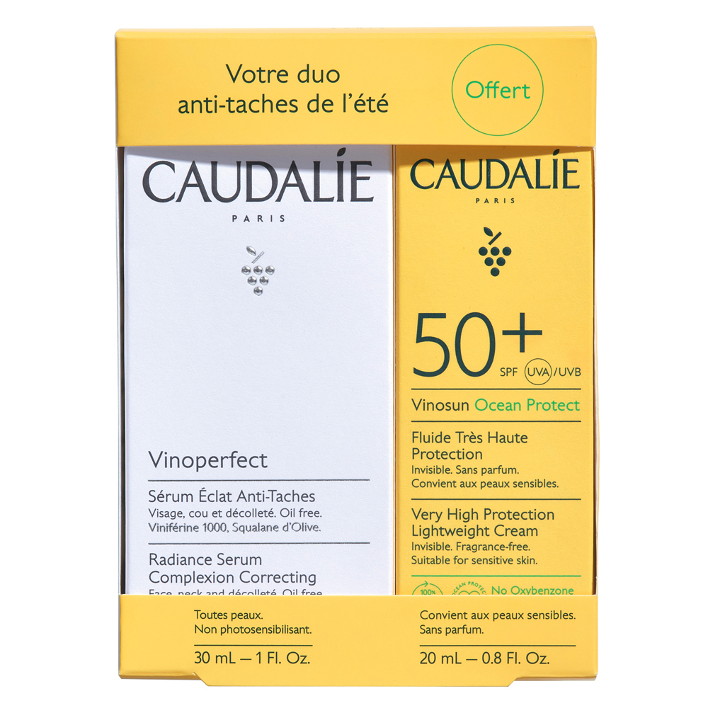 Caudalie Cofre sérum Vinoperfect + Fluido Vinosun protección muy alta