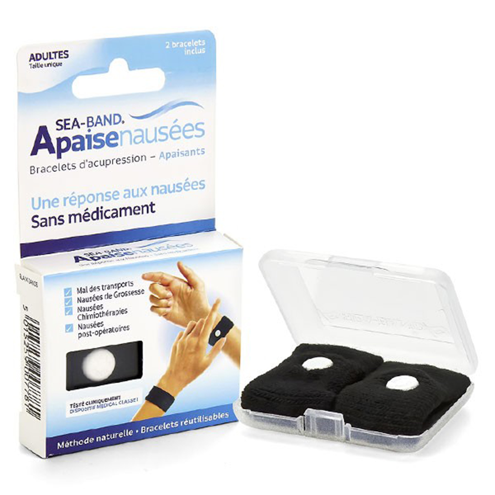 Seaband Muñequeras de acupresión para adultos Negro Nausea X2