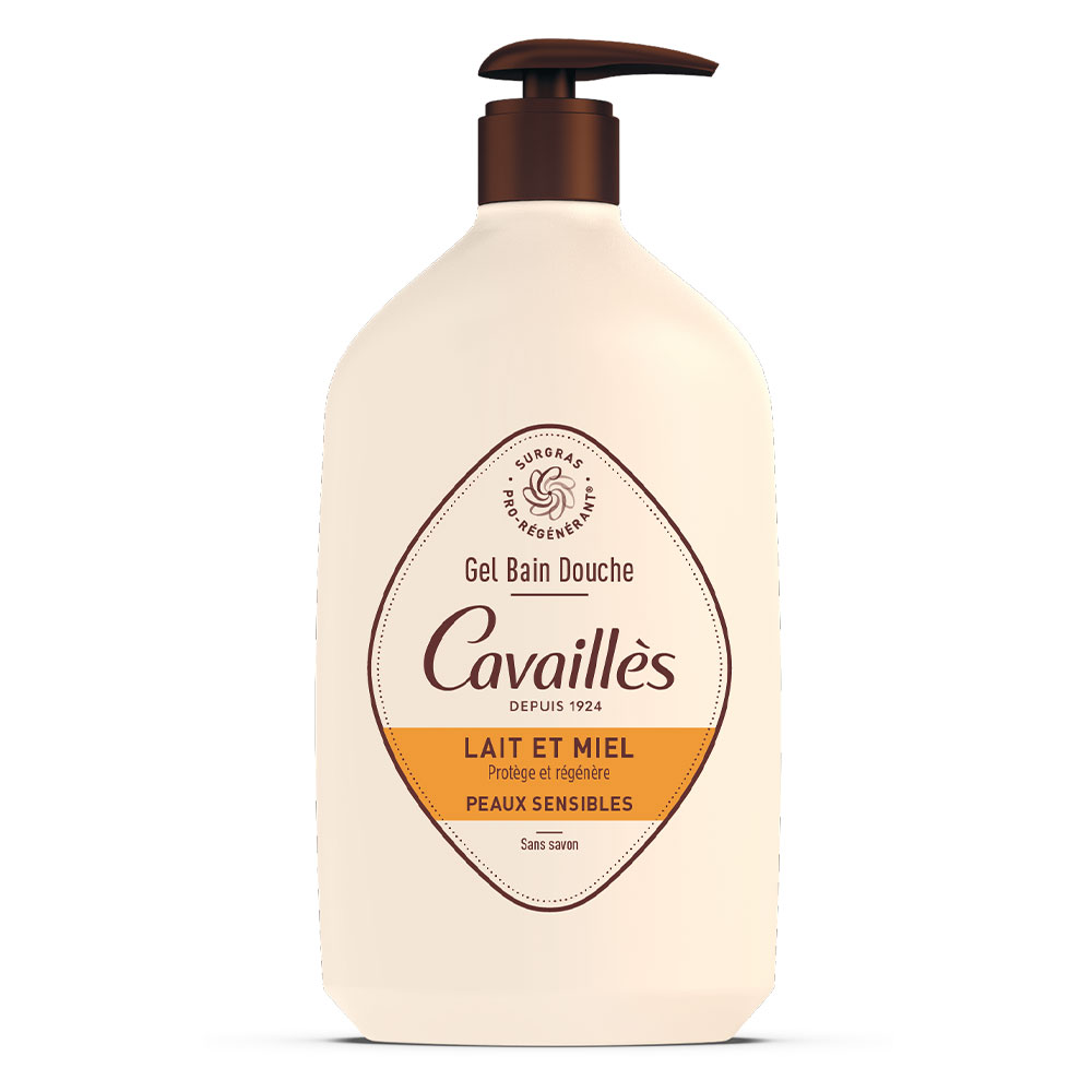 Cavaillès Gel de baño y ducha de leche y miel Piel sensible 1L