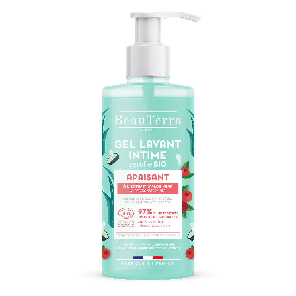Beauterra Gel Limpiador Íntimo Calmante aloe vera ecológico y arándano rojo 500 ml