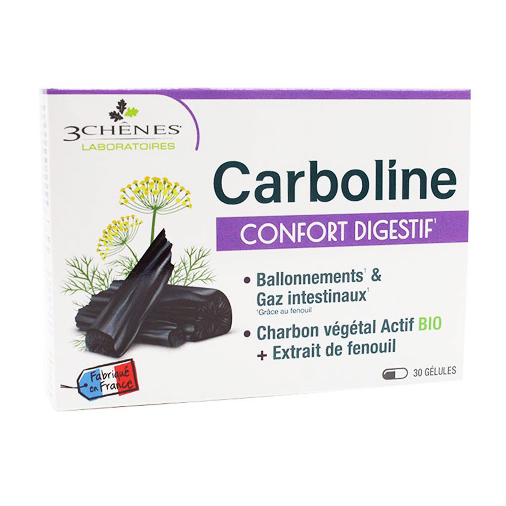 3 Chênes Carboline Gases E Hinchazon Abdominal 30 Gélules
