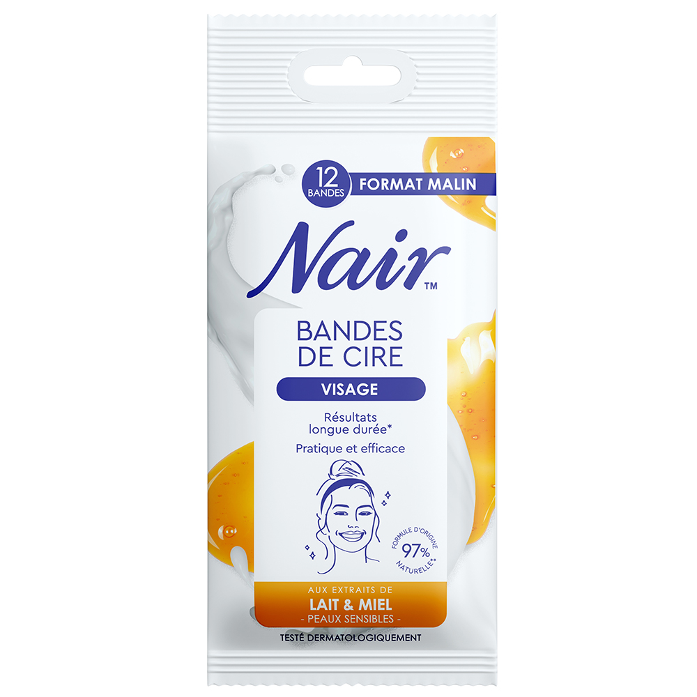 Nair Bandas de CERA FACIAL FRESCA en un formato inteligente con extractos de LECHE Y MIEL 12 Bandas
