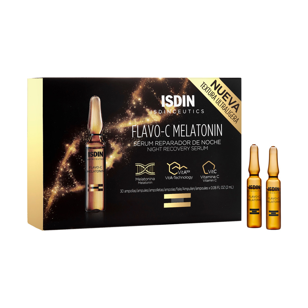 Isdin Flavo-C Melatonin sérum facial de noche reparador y antioxidante vitamina C 30 ampollas x 2ml