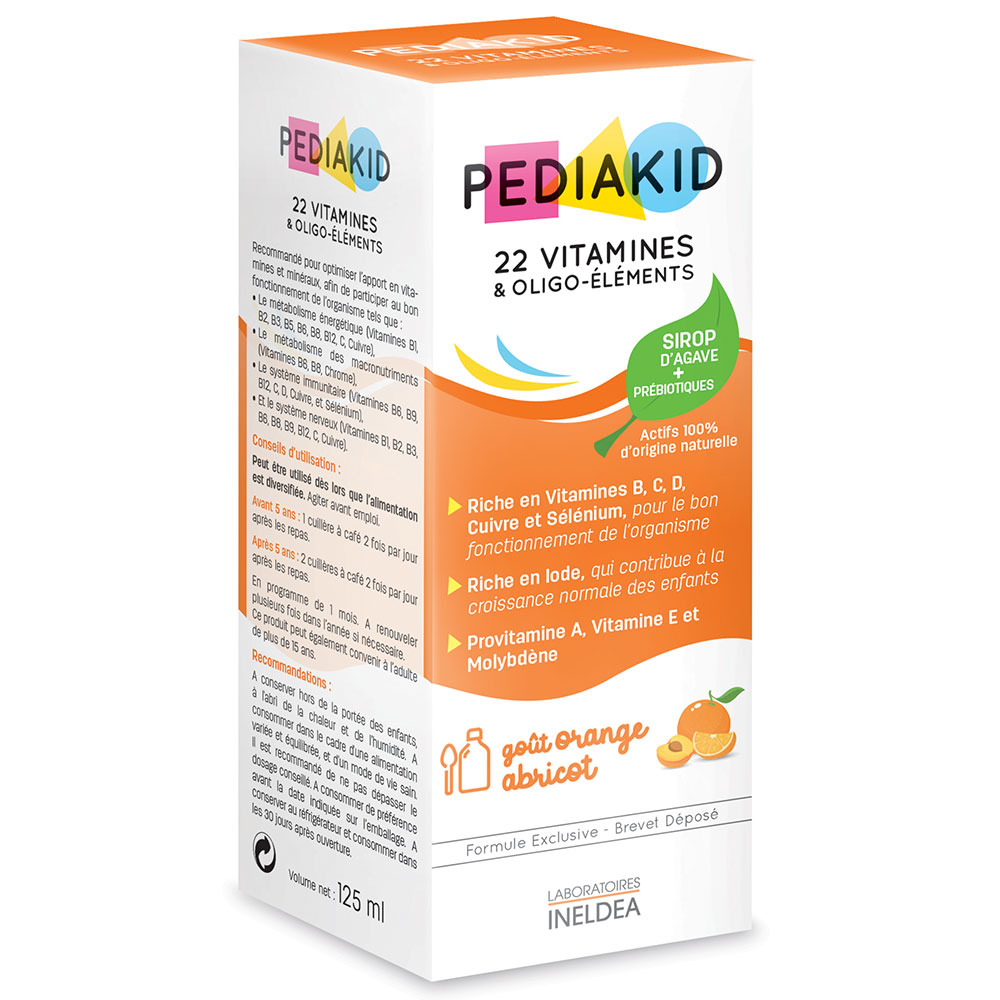 Pediakid 22 vitaminas y oligoelementos jarabe naranja-albaricoque 125 ml