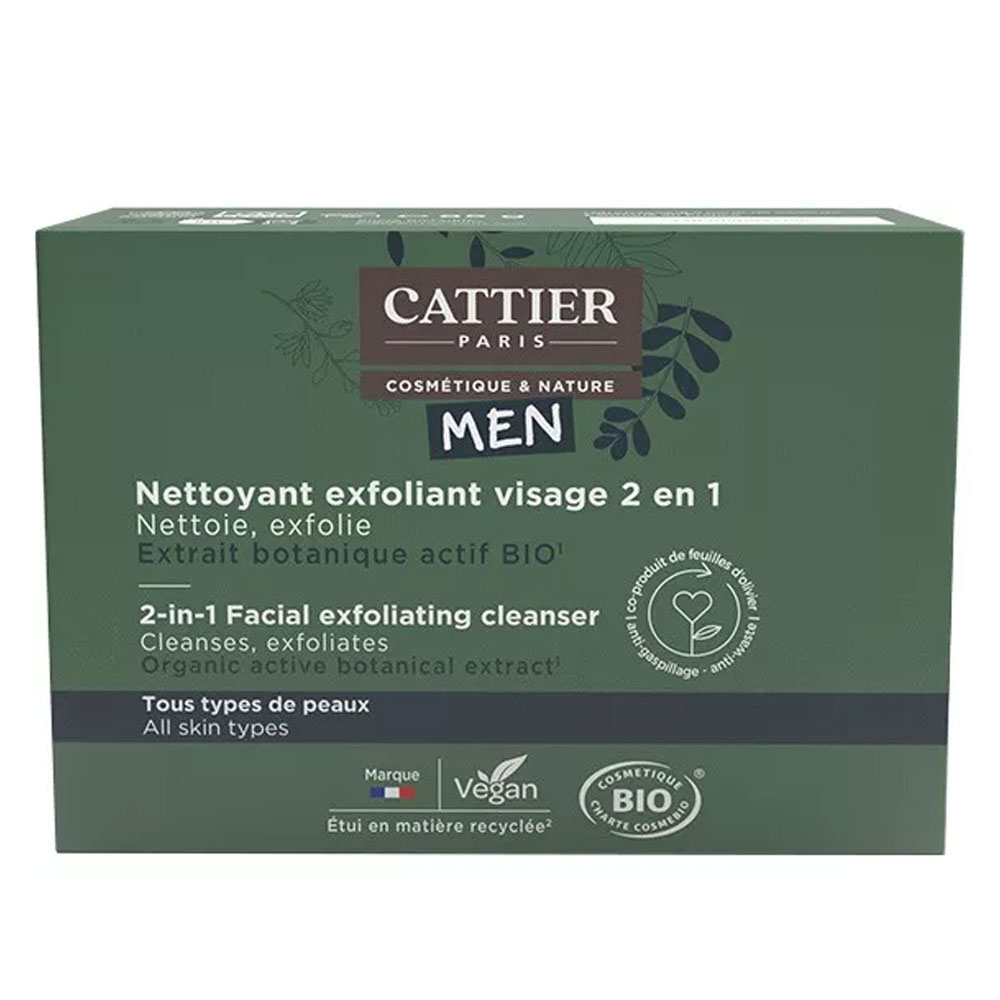 Cattier Hombre Limpiador Exfoliante 2 en 1 - Solidea orgánica 85g