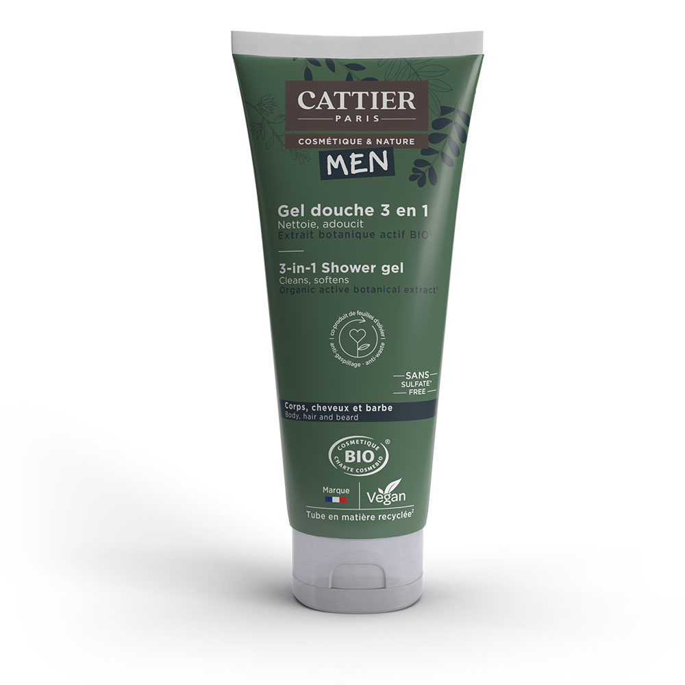 Cattier Hombre Gel ducha 3 en 1 ecológico Cuerpo, pelo y barba 200 ml
