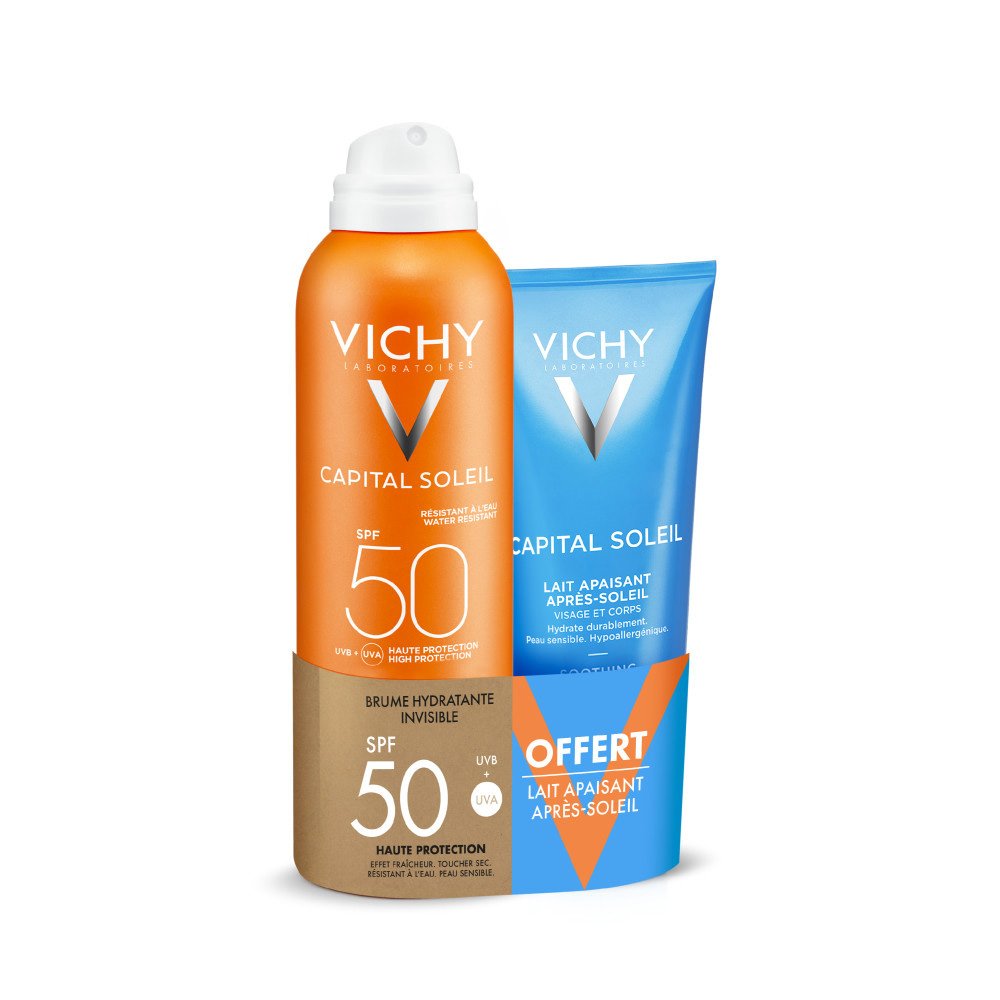 Vichy Capital Soleil Bruma hidratante invisible SPF50+ 200 ml + leche después del sol 100 ml regalo