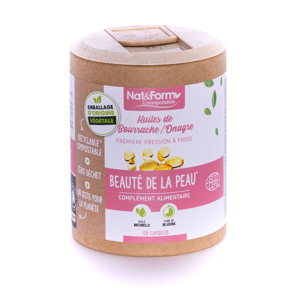 Nat&Form Aceite de borraja y onagra bio belleza de la piel 120 cápsulas