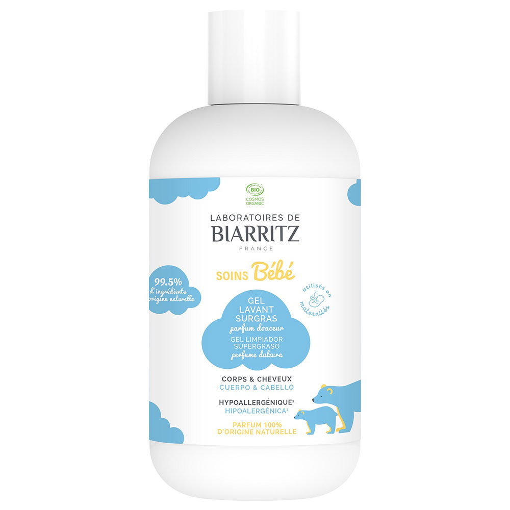 Laboratoires De Biarritz Cuidado bebé gel limpiador nutritivo bio fragacia suave cuerpo y cabello 200 ml