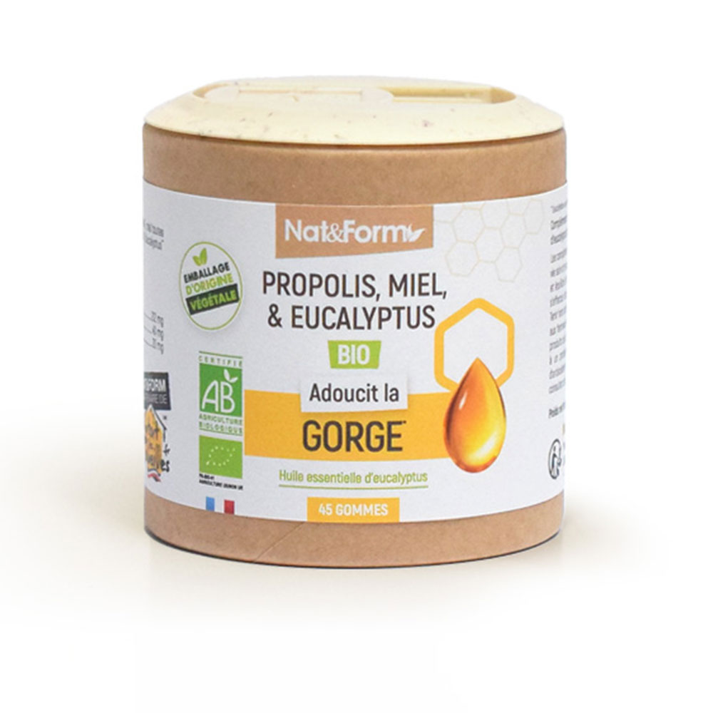 Nat&Form Propóleo miel y eucalipto bio calma la garganta 45 gominolas