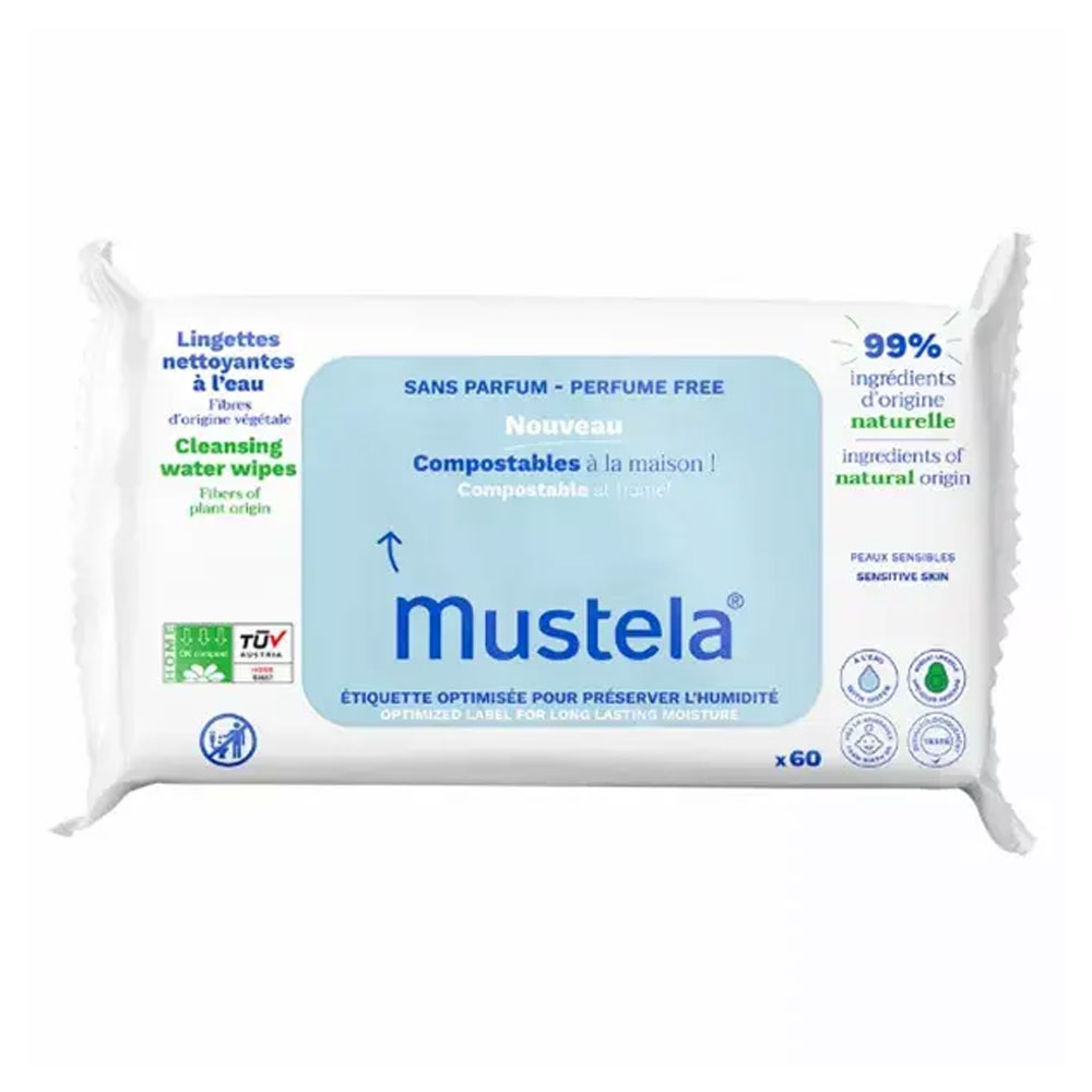 Mustela Toallitas limpiadoras de base acuosa compostables x60