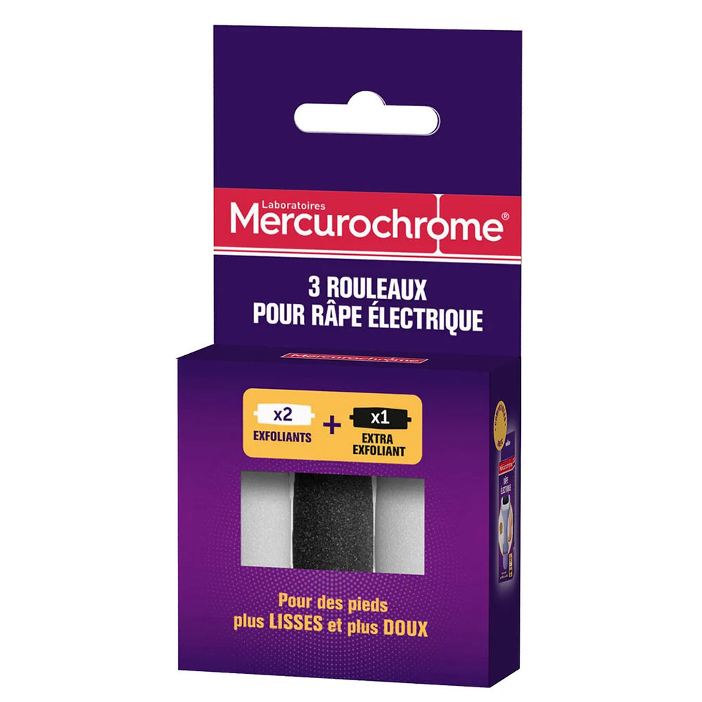 Mercurochrome Rodillos escofina eléctricos 2 Exfoliantes + 1 Exfoliante Extra