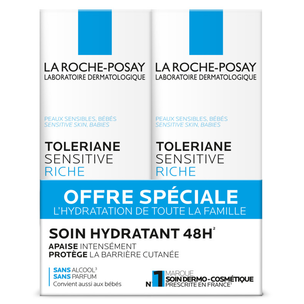 La Roche-Posay Toleriane Crema hidratante facial apaciguante rica piel sensible 2 x 40 ml