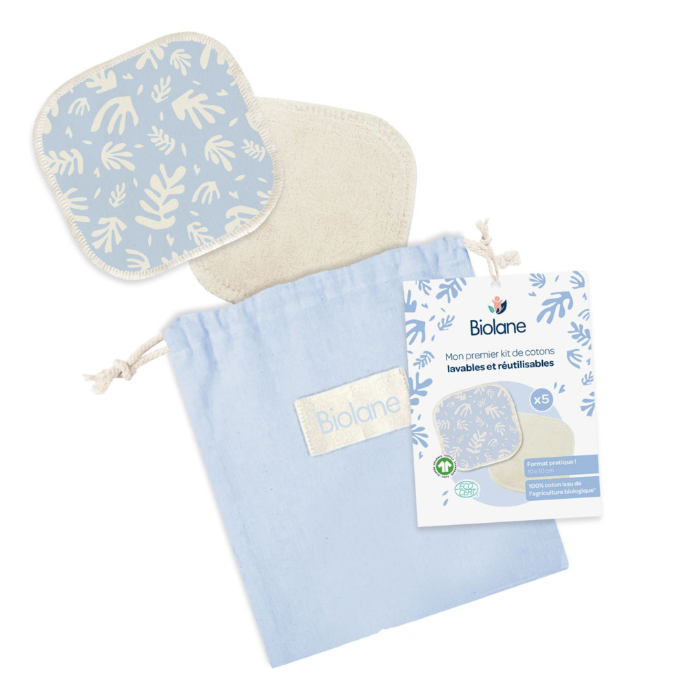 Biolane Experto Mi primer Kit de almohadillas de algodón 100% Bio lavables y reutilizables