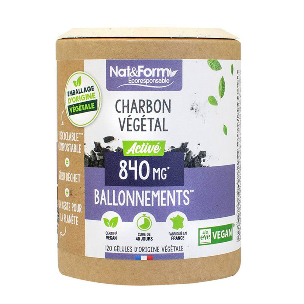 Nat&Form Carbón vegetal activado 840 mg 120 cápsulas