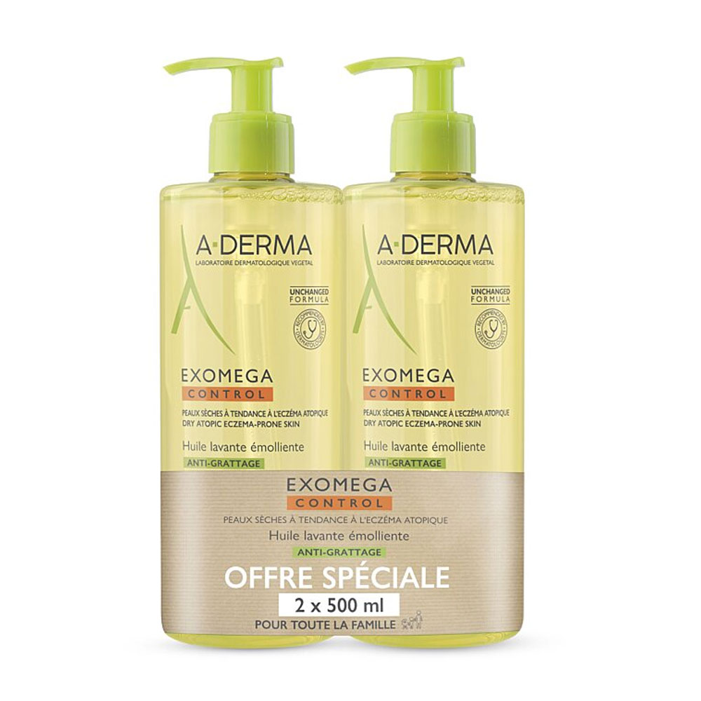 A-Derma Exomega Control Aceite lavante emoliente anti-rascado 2 x 500 ml