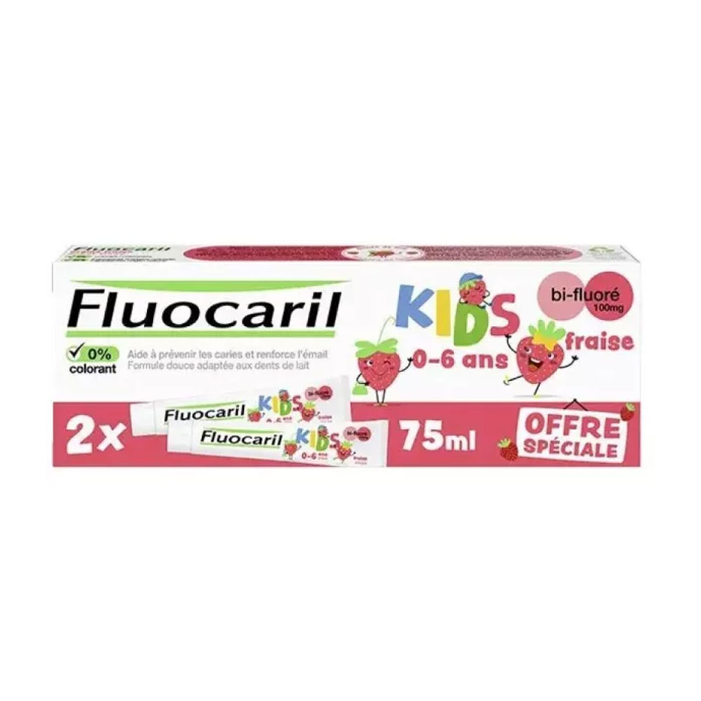 Fluocaril Dentifrice Kids Bi-Fluoré Fraise 0 - 6 ans 2x75ml