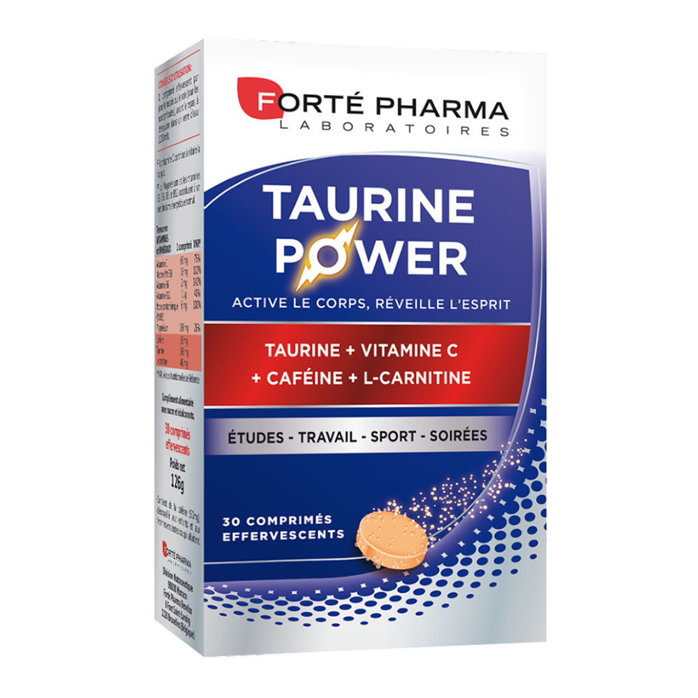 Forté Pharma Taurine Power enriquecido con cafeína y L-carnitina 30 comprimidos efervescentes