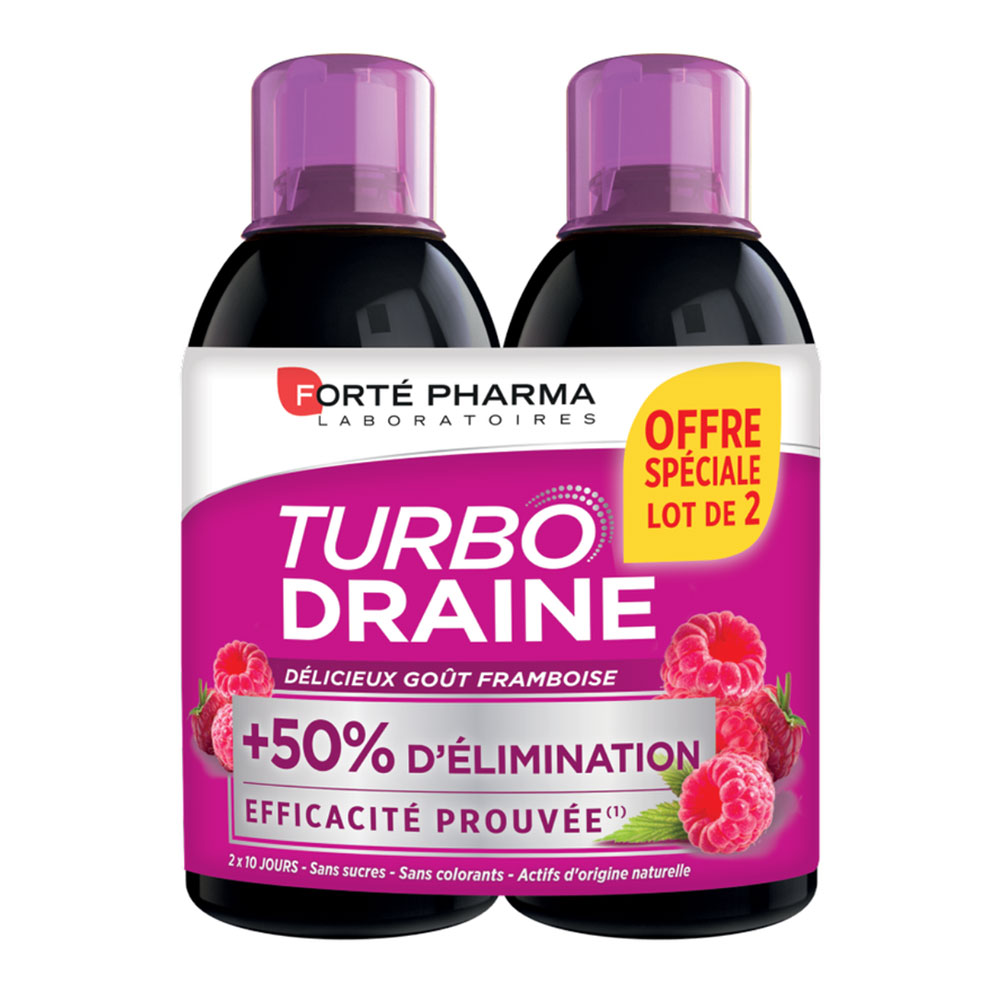 Forté Pharma TurboDraine Drenaje adelgazante y eliminación sabor frambuesa 2 x 500 ml