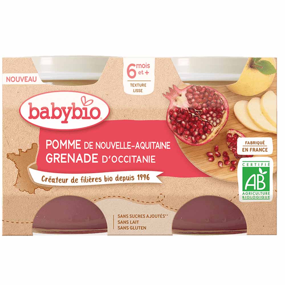 Babybio Potitos manzana y granada a partir de 6 meses 2x130 g