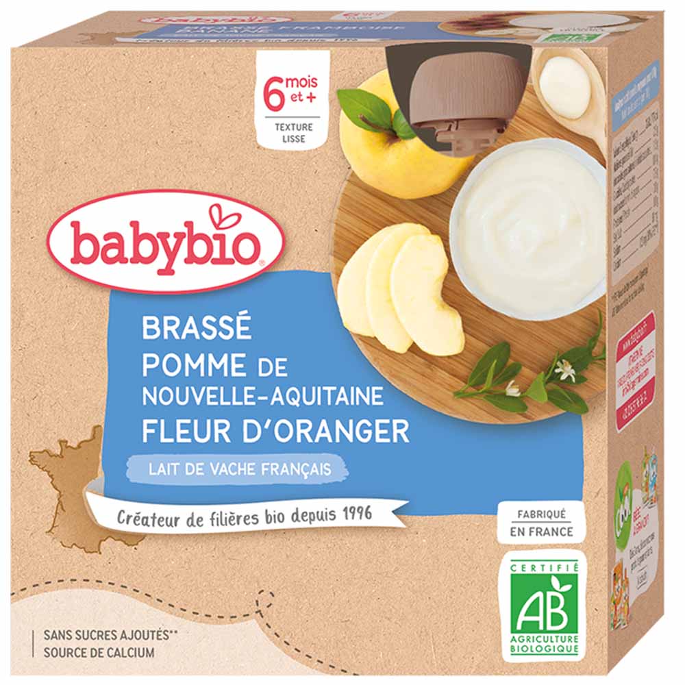 Babybio Brassé de Manzana y Flor Naranjo a partir de 6 meses 4x85g