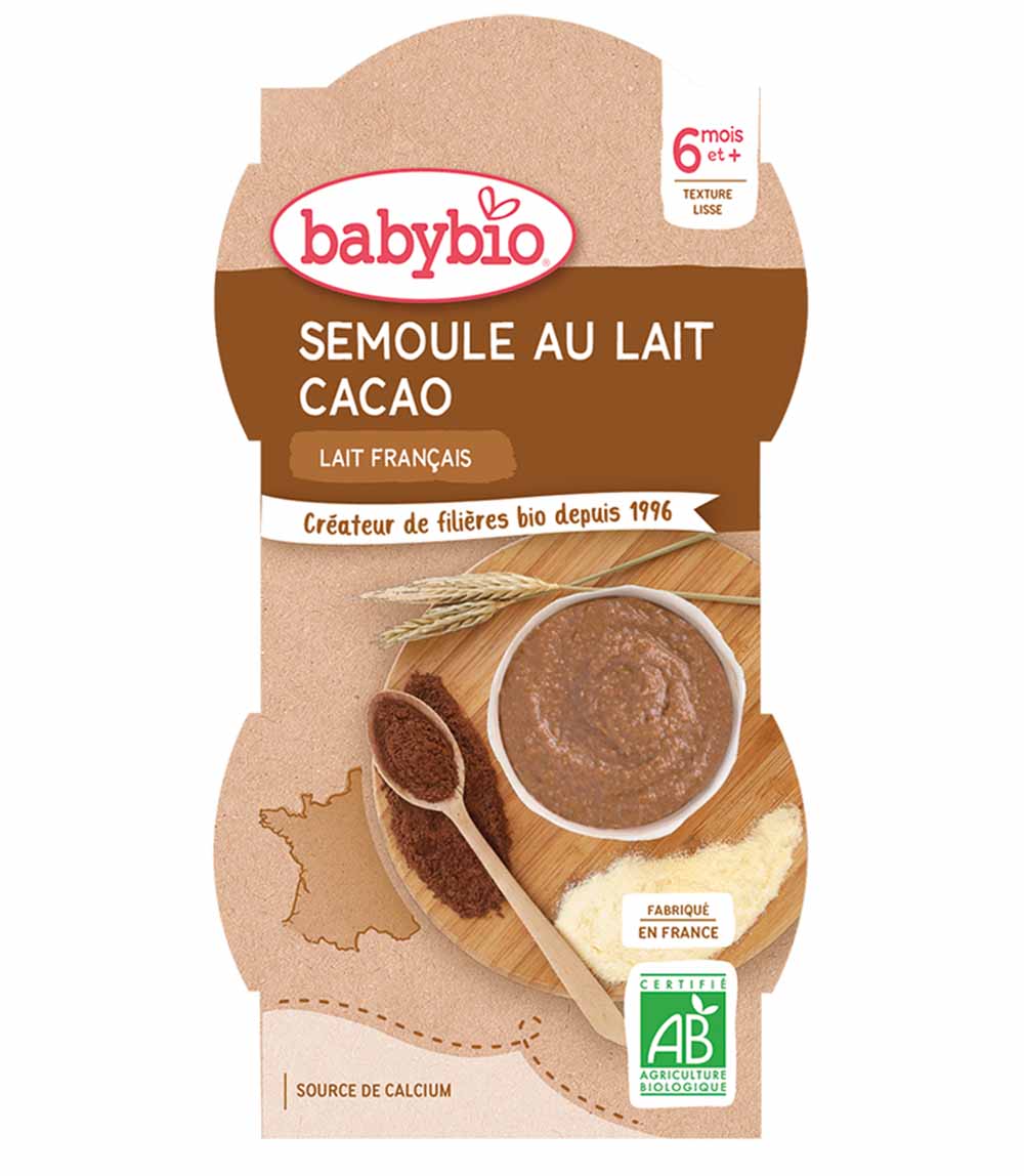 Babybio Sémola con cacao Leche de vaca 6 meses + 225g