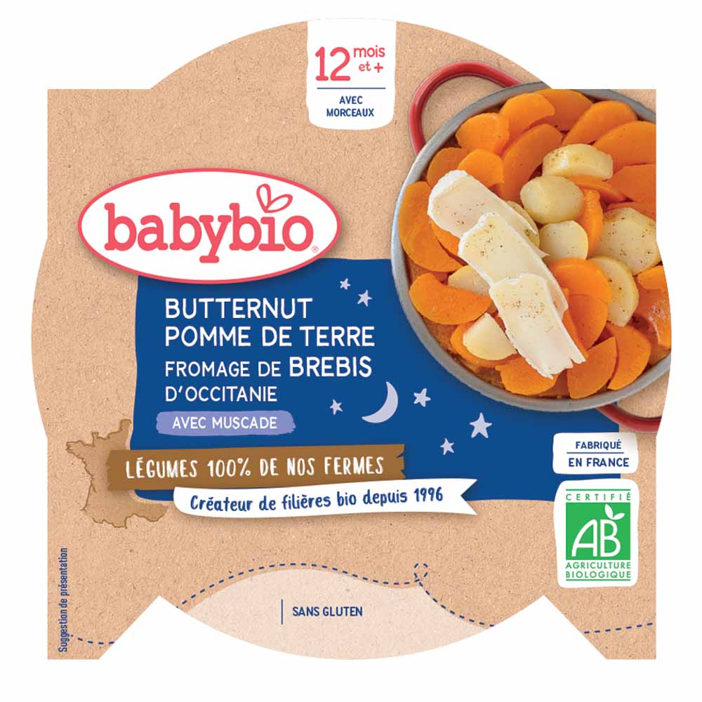 Babybio Verduras Plato Buenas Noches bio calabaza y patata roja a partir de 12 años 230g