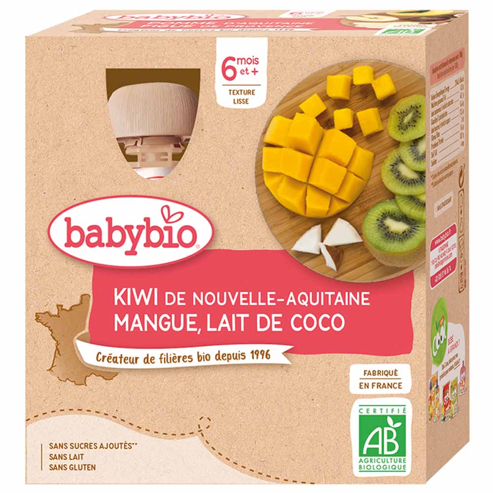 Babybio 6 Meses Compota de Leche de Coco y Mango con Kiwi Ecológico 4x90g