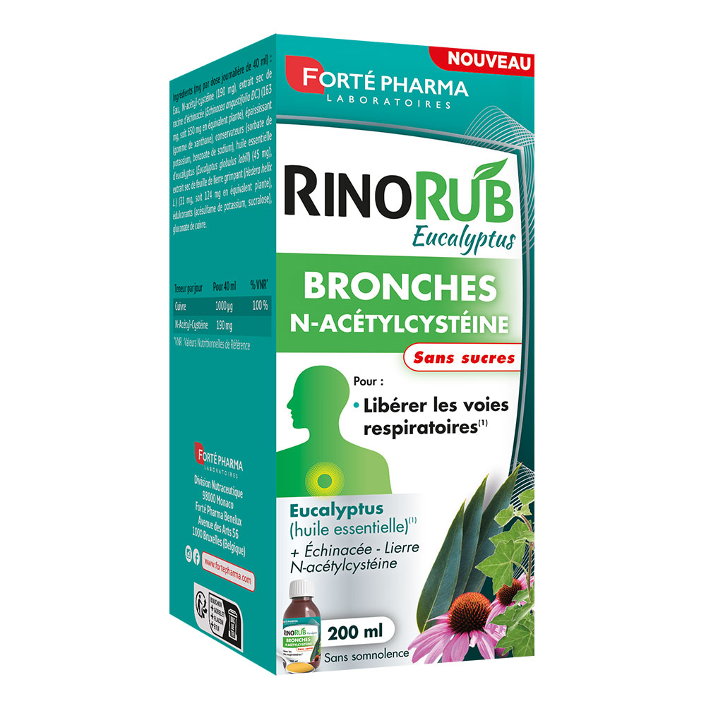 Forté Pharma RinoRub Solución bucal eucalipto bronquios N-Acetilcisteína 200 ml