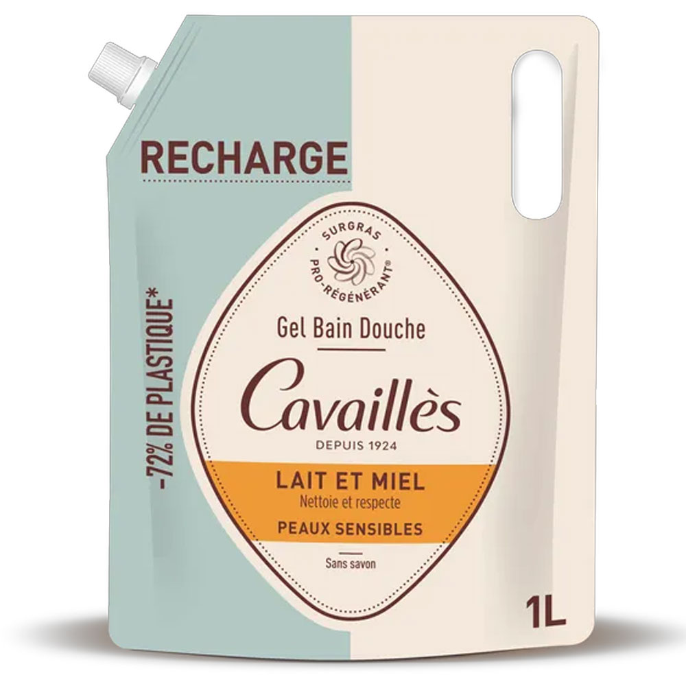 Cavaillès Recarga Gel de baño y ducha de leche y miel Piel sensible 1L