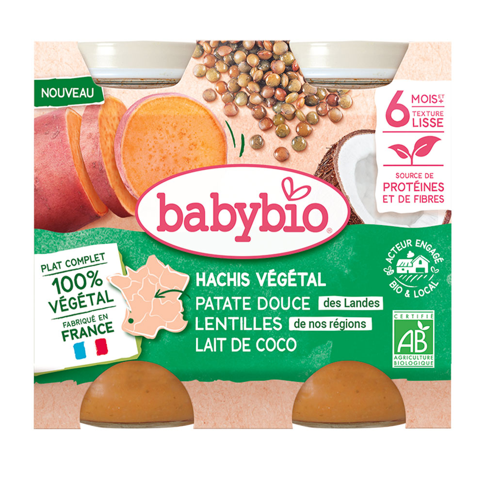 Babybio 100% vegetal Plato completo bio a partir de 6 meses textura suave 2 x 200 g