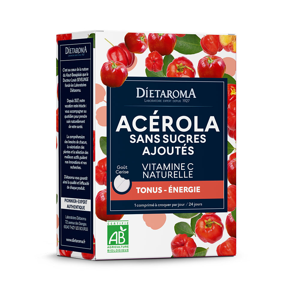 Dietaroma Acerola Sin azúcares añadidos Tono de energía 24 comprimidos
