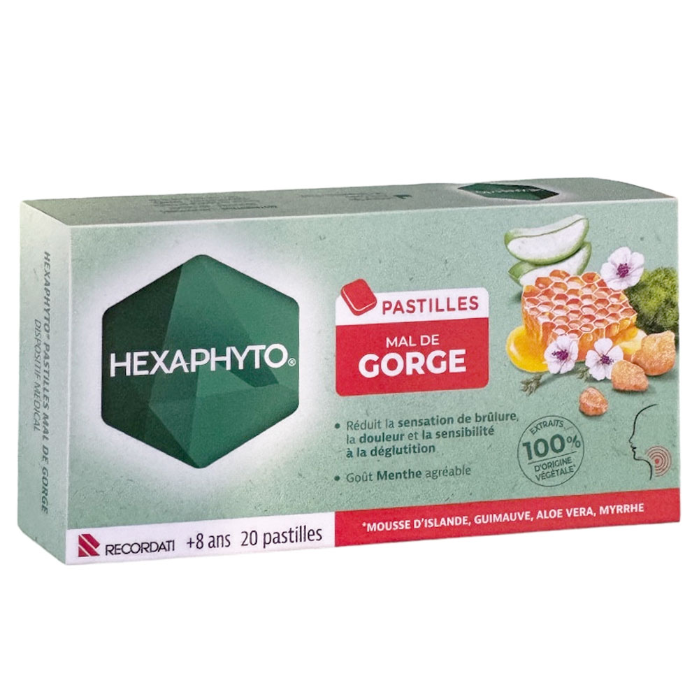 Hexaphyto Pastillas para el dolor de garganta Sabor a menta 20 unidades