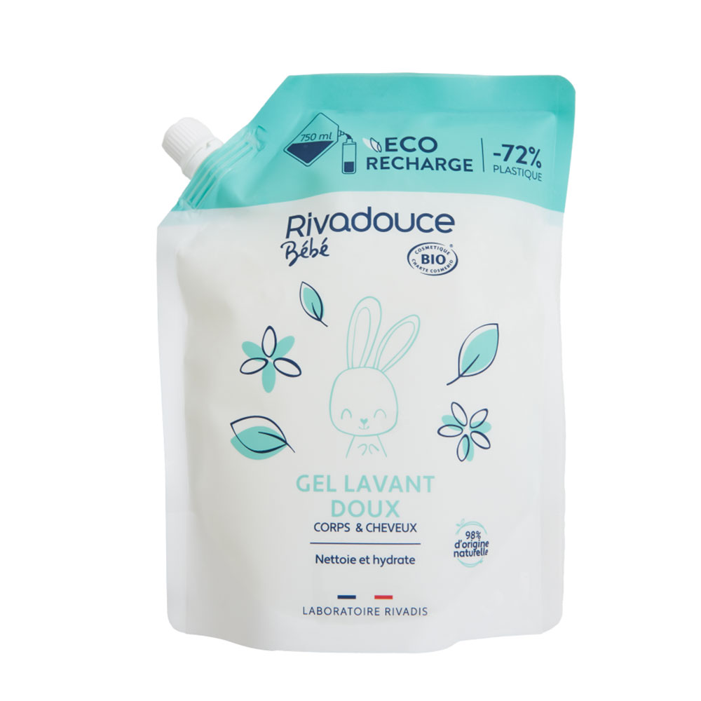 Rivadouce Bebé Recarga Gel limpiador suave Bio Cuerpo y cabello 750ml