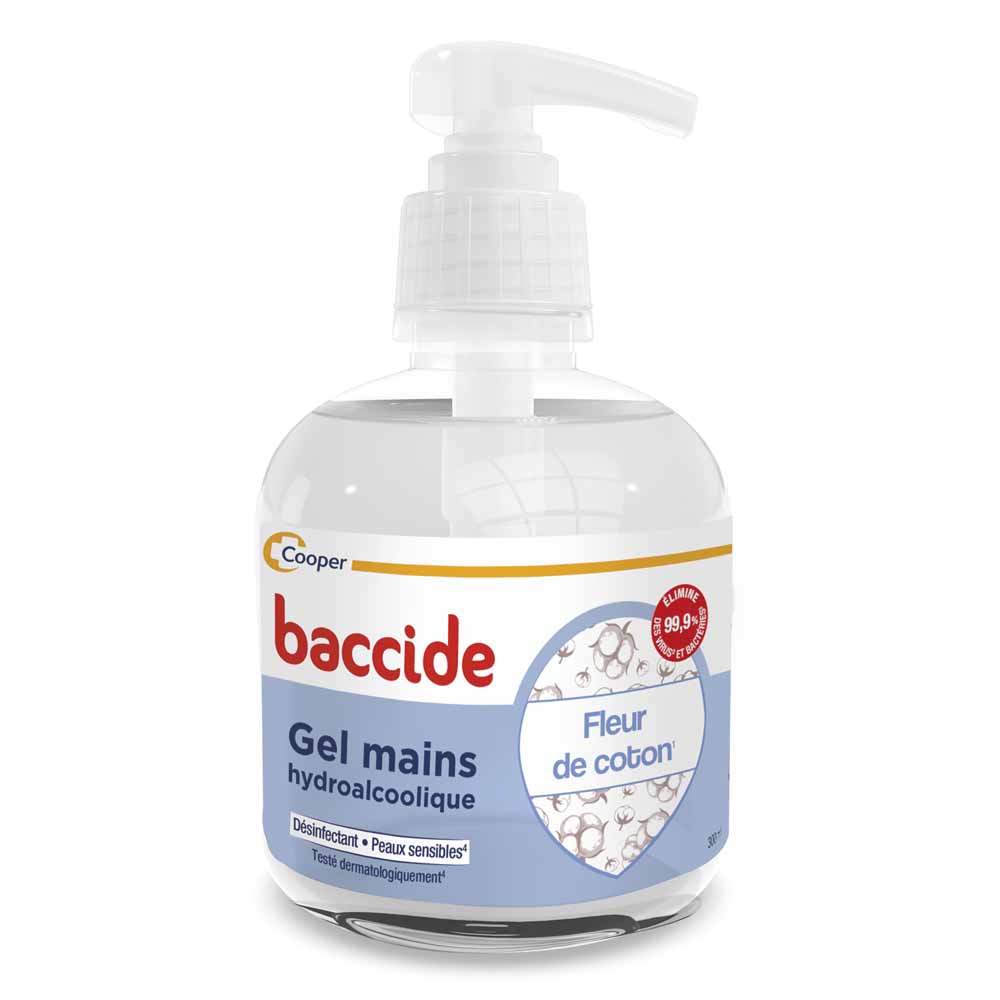 Baccide Gel Mains Désinfectant Hydroalcoolique Fleur de coton Peaux sensibles 300ml