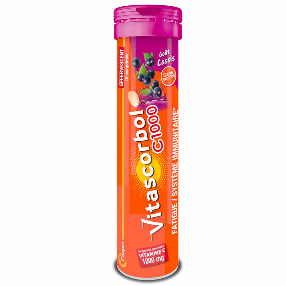 Vitascorbol Vitamina C1000 Sabor a grosella negra 15 comprimidos efervescentes