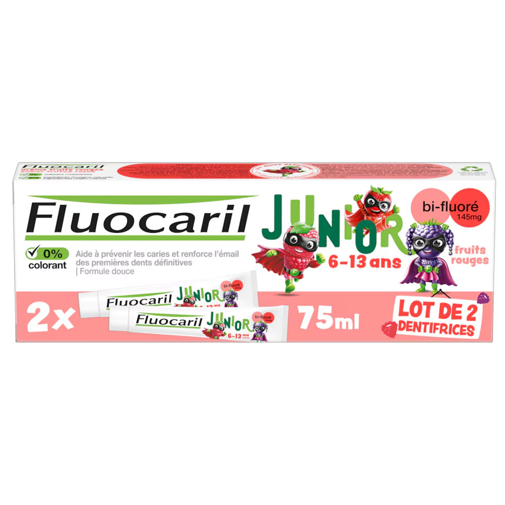 Fluocaril Pasta de dientes junior frutos rojos bifluorada para niños de 6 a 13 años 2 x 75 ml