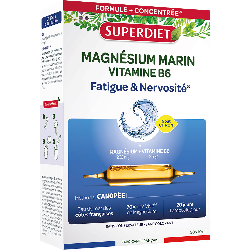 Superdiet Magnésio marino vitamina B6 fatiga y nerviosismo 20 x 10 ml ampollas