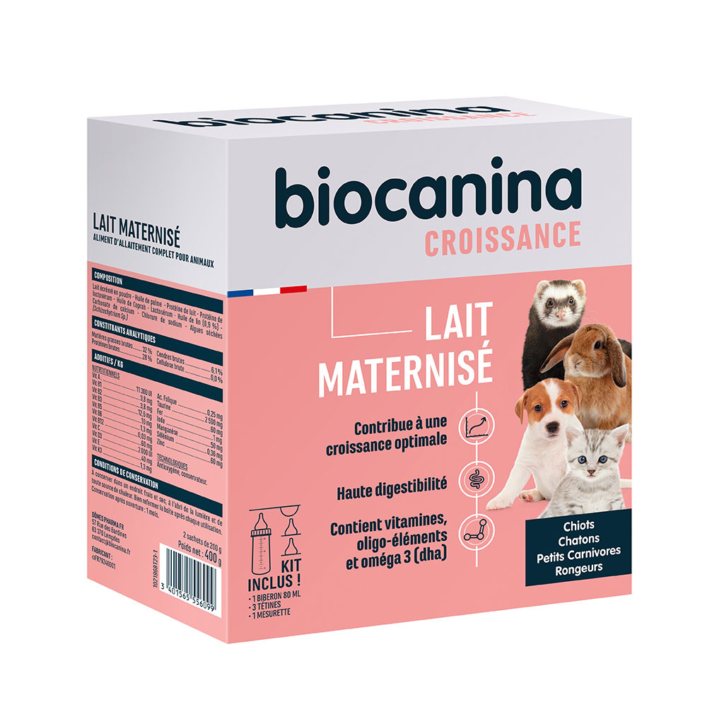 Biocanina Leche maternizada para cachorros, gatitos, pequeños carnívoros y roedores 400 g