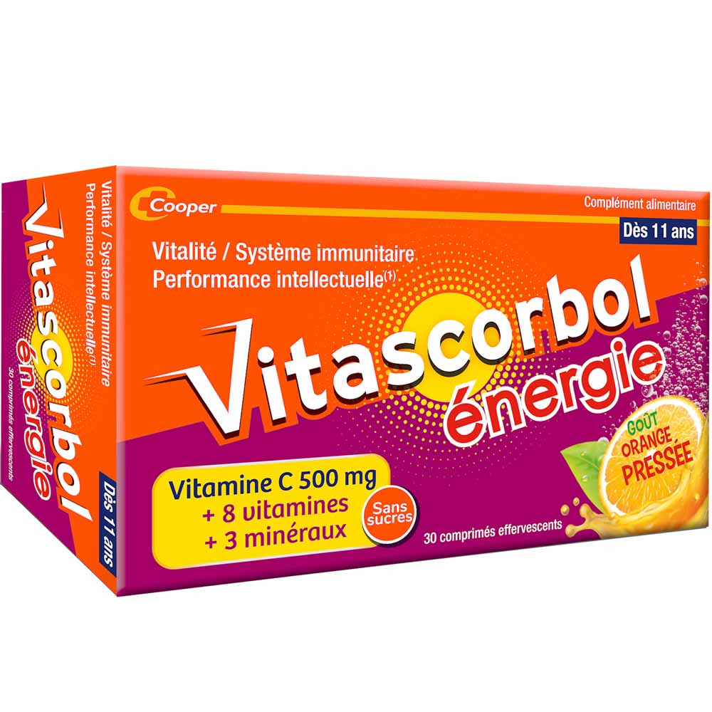 Vitascorbol Energía 8 vitaminas y 8 minerales sabor naranja exprimida 30 comprimidos efervescentes