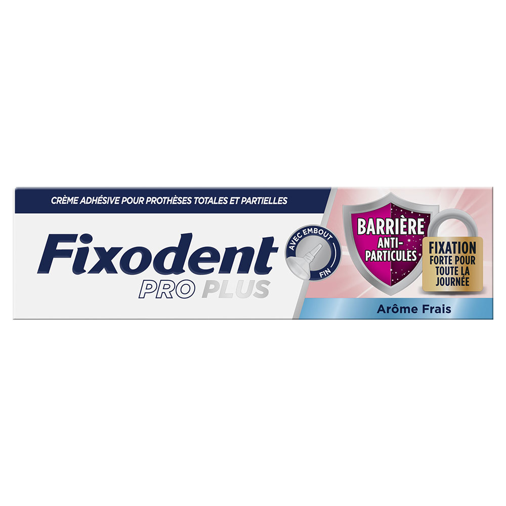 Fixodent Pro plus Crema adhesiva para prótesis totales y parciales barrera antipartículas 40 g
