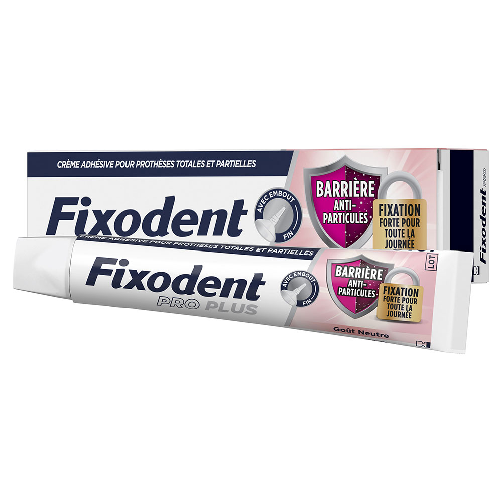 Fixodent Pro plus Crema adhesiva para prótesis totales y parciales barrera antipartículas 40 g