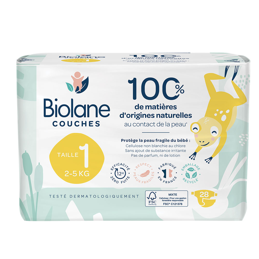 Biolane Naturales Pañales ecológicos talla 1 2 a 5kg x28