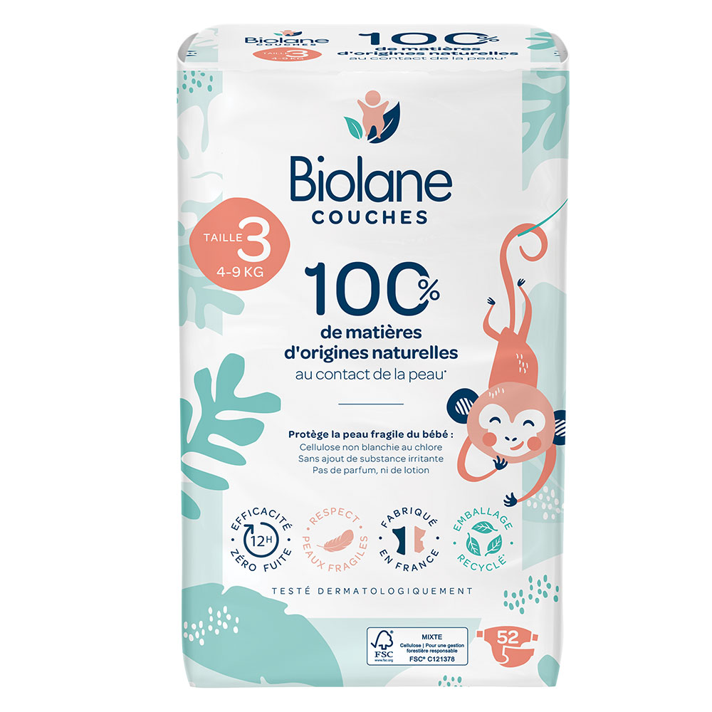 Biolane Naturales Pañales naturales 4 a 9 kg Talla 3 x52