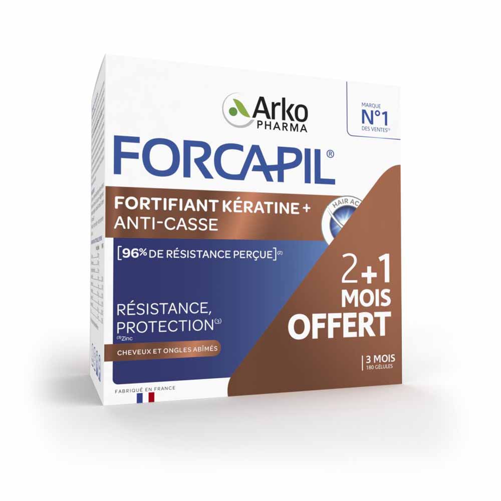 Arkopharma Forcapil Fortificante con queratina y antirotura resistencia protección cabello y uñas dañados 180 Cápsulas