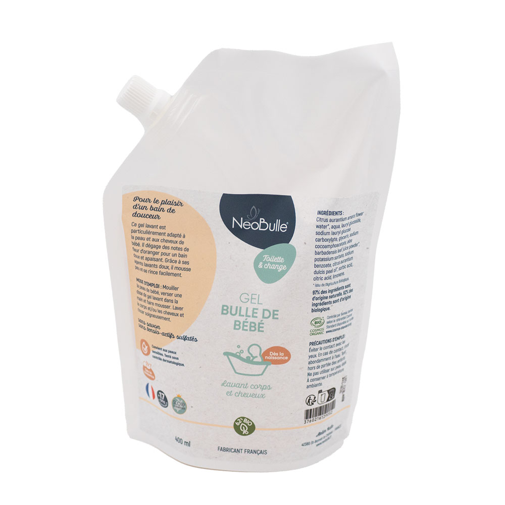 Neobulle Higiene y cambio bebé Gel burbuja para bebés Jabón para el cabello y el cuerpo 400 ml