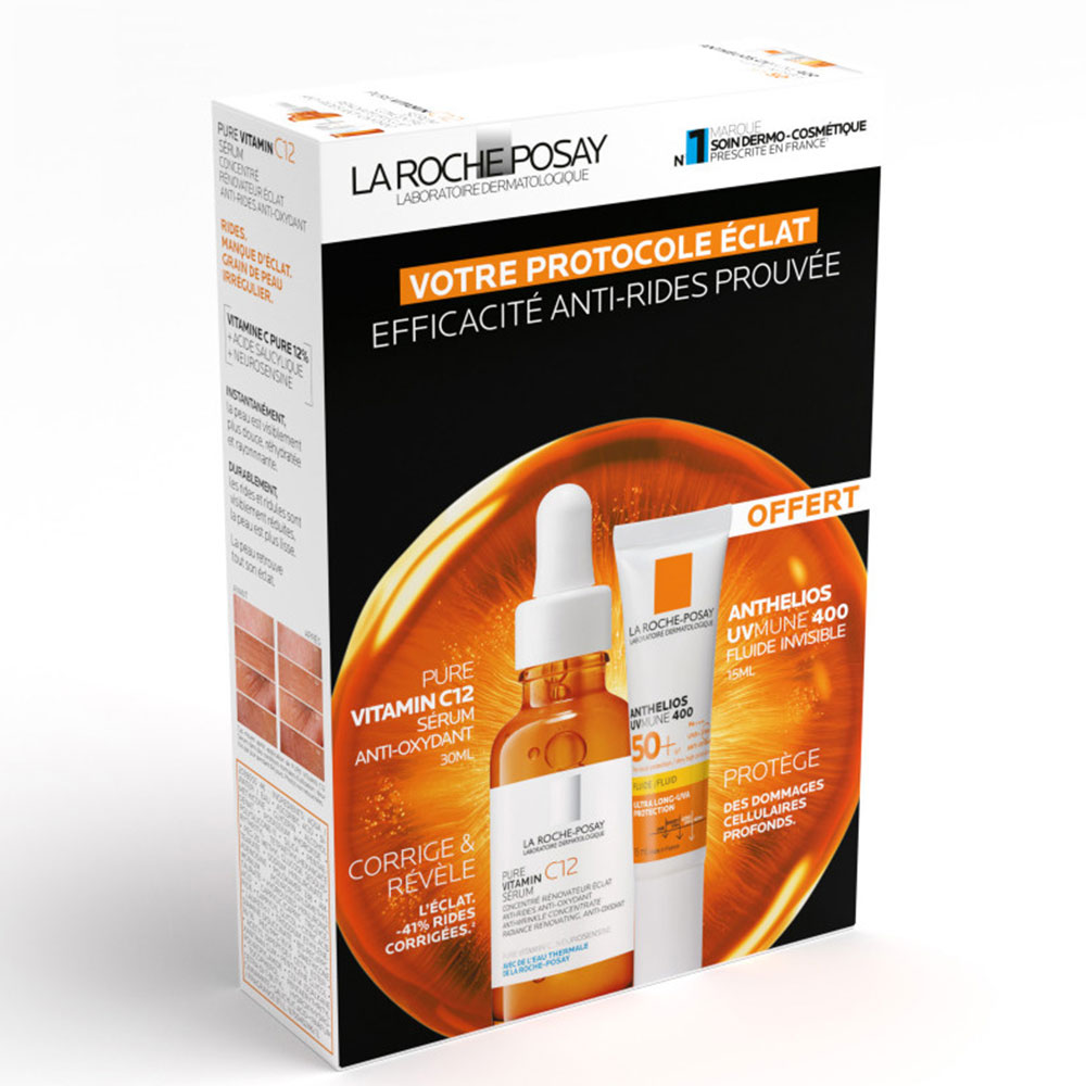 La Roche-Posay Toleriane Sérum Facial Antiarrugas C12 + Anthelios Sun Protect SPF50+ Cofre regalo 45 ml